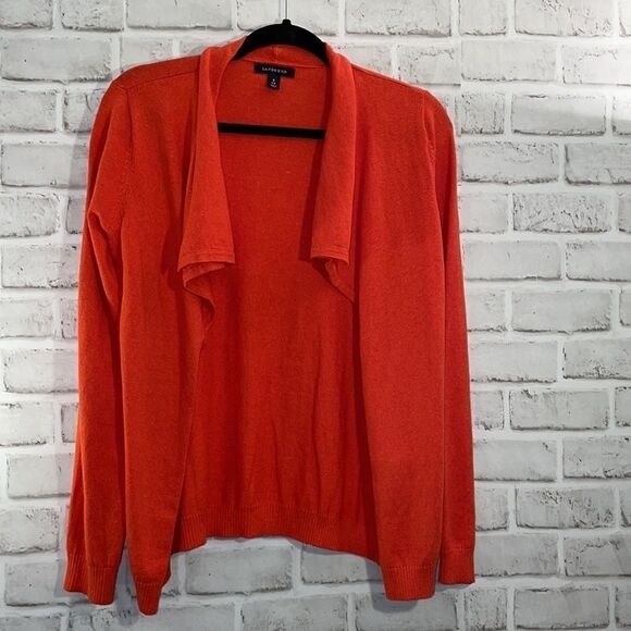Lands End Bright Orange Open Front Sweater Sz Small Fall Lightweight - Picture 6 of 6